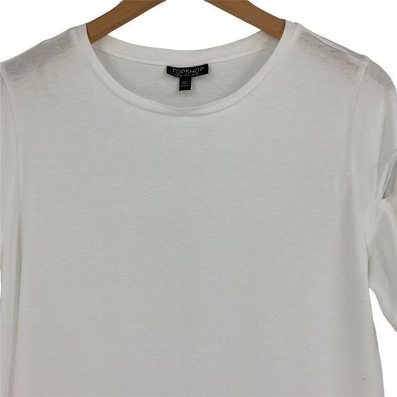 Womans Topshop T-Shirt Top Short Cutout Bell Sleeves White Sz 10 US M 0204 - Picture 2 of 7